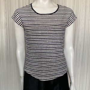 Talbots stripes navy blue/heather grey short sleeves t-shirt  clear sequins.